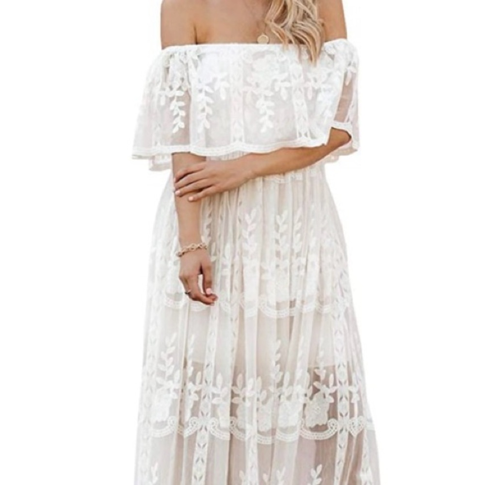 White Ruffled Tiered Off-Shoulder Sundress